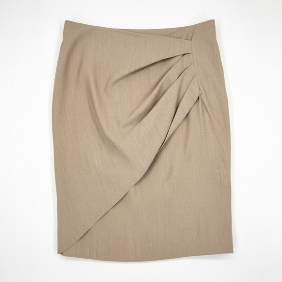 Max Mara Dresses & Skirts - MaxMara Midi Skirt Midi‎ Wool Silk Draped Lined Zip Pockets Beige Woven Size 10